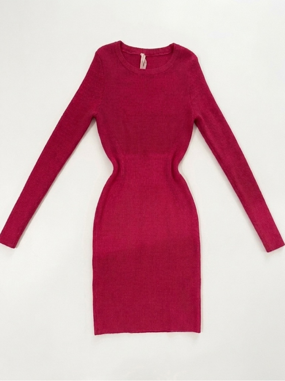 Dreamers Fitted Long-Sleeve Bodycon Dress in Berry Pink